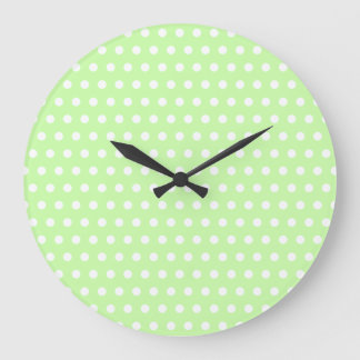 Grande Horloge Ronde Motif de point blanc et vert de polka. Tacheté