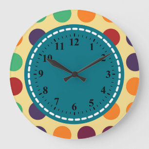 Grande Horloge Ronde Motif de point Polka rétro #8