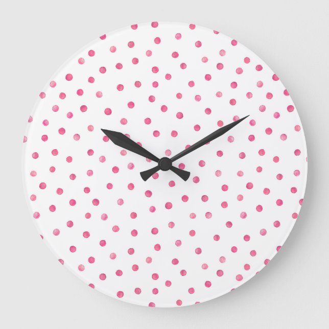 Grande Horloge Ronde Motif de points blanc rose de confettis (Recto)