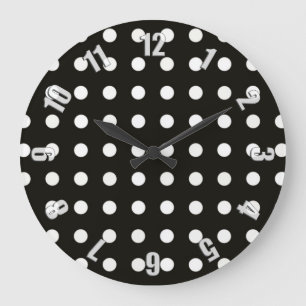 Grande Horloge Ronde Motif de points Polka noir et blanc