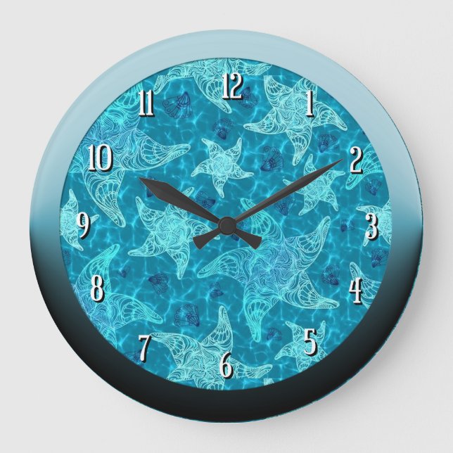 Grande Horloge Ronde Motif de poisson d'eau bleu à écaille ronde (Recto)