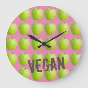 Grande Horloge Ronde Motif de pomme végétarienne pour amoureux de fruit