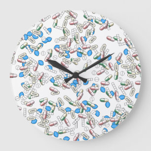 Grande Horloge Ronde Motif de poudres de pilules