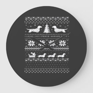 Grande Horloge Ronde Motif de pull de Noël pour Dachshunds T-Shi classi