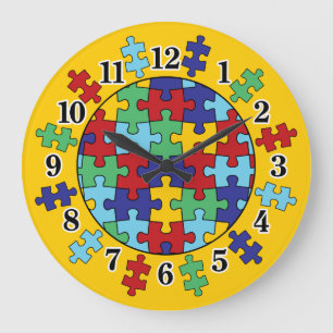 Grande Horloge Ronde Motif de puzzle de sensibilisation sur l'autisme