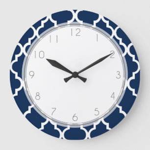 Grande Horloge Ronde Motif de Quatrefoil bleu marine