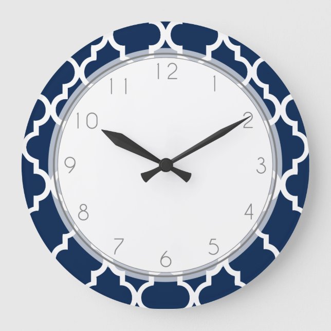Grande Horloge Ronde Motif de Quatrefoil bleu marine (Recto)