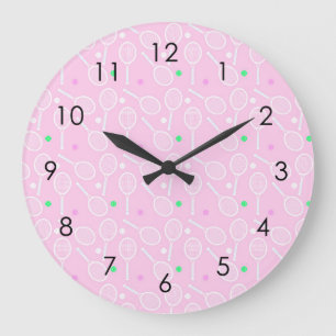 Grande Horloge Ronde Motif de raquette de tennis Pastel Pink