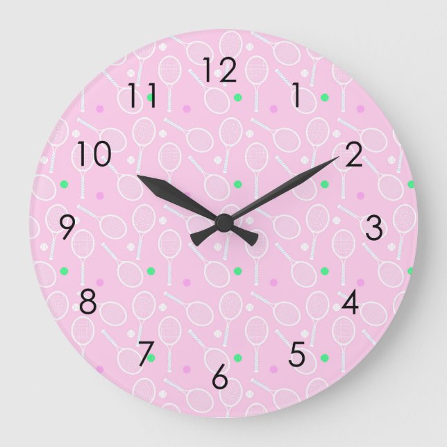 Grande Horloge Ronde Motif de raquette de tennis Pastel Pink (Recto)