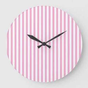 Grande Horloge Ronde Motif de rayure verticale rose et blanc