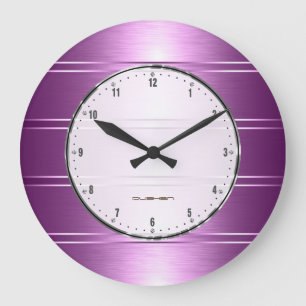 Grande Horloge Ronde Motif de rayures violettes métalliques