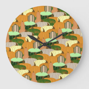 Grande Horloge Ronde Motif de récolte de courge d'automne