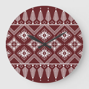 Grande Horloge Ronde Motif de style ethnique géométrique asiatique