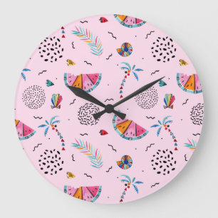 Grande Horloge Ronde Motif de style Pink Memphis