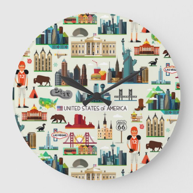Grande Horloge Ronde Motif de symboles des Etats-Unis (Recto)