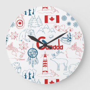 Grande Horloge Ronde Motif de symboles du Canada  