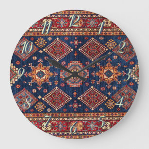 Grande Horloge Ronde Motif de tapis oriental persan turc