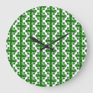 Grande Horloge Ronde Motif de trèfle vert