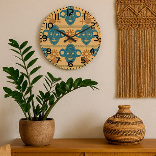 Grande Horloge Ronde Motif de visage ethnique africain Masque tribal