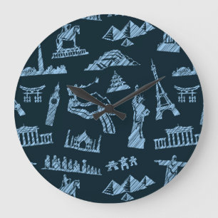 Grande Horloge Ronde Motif De Voyage En Motif Blues