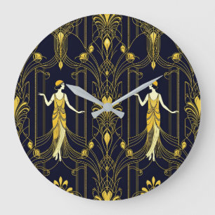 Grande Horloge Ronde Motif décoratif Gabsy or et noir
