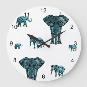 Grande Horloge Ronde Motif d'éléphant