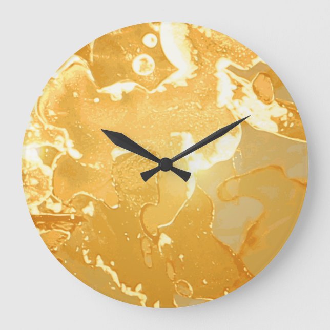 Grande Horloge Ronde Motif d'encre de marbre jaune doré (Recto)