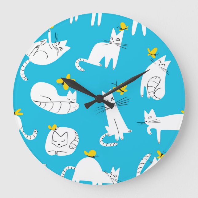 Grande Horloge Ronde Motif des chats et papillons (Recto)