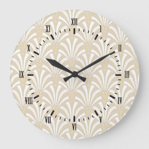Grande Horloge Ronde motif des fans blancs Art déco Vintage des années 