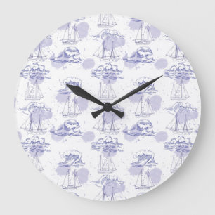 Grande Horloge Ronde Motif des vagues et des navires aquarelles