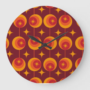 Grande Horloge Ronde Motif d'étoiles en explosion du milieu du siècle s