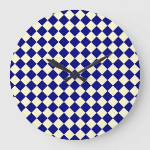 Grande Horloge Ronde Motif diamant à carreaux bleu jaune