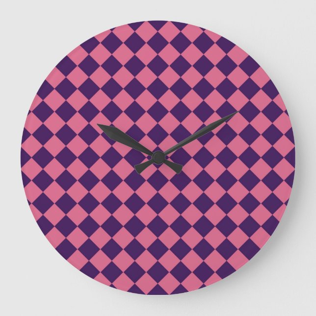 Grande Horloge Ronde Motif diamant à carreaux rose violet (Recto)