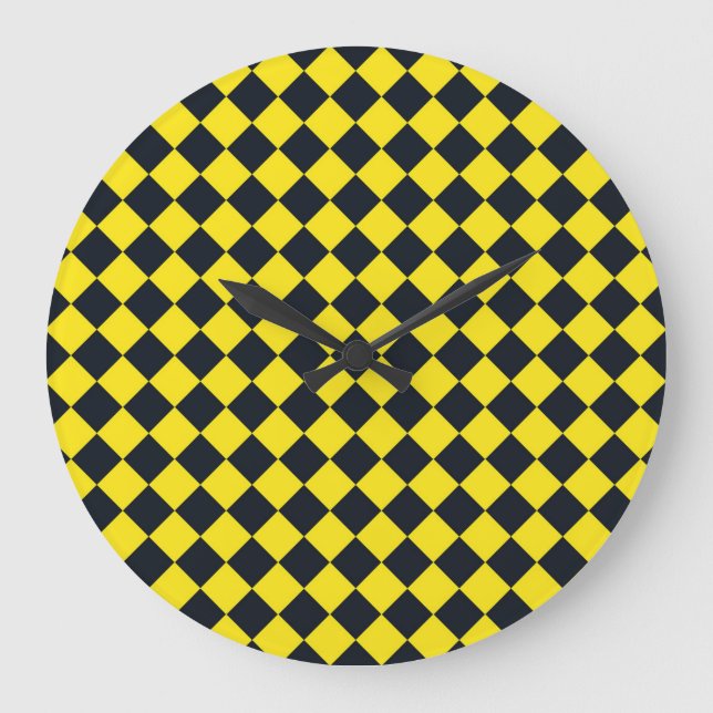 Grande Horloge Ronde Motif diamant jaune de damier noir (Recto)