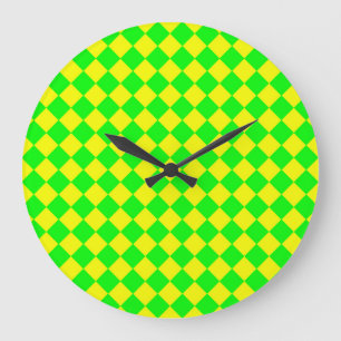 Grande Horloge Ronde Motif diamant jaune-vert Checker