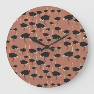 Grande Horloge Ronde Motif d'illustration Ostrich Bird