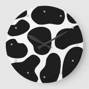 Grande Horloge Ronde Motif d'impression de vache noire et blanche.