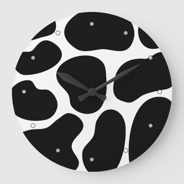 Grande Horloge Ronde Motif d'impression de vache noire et blanche. (Recto)