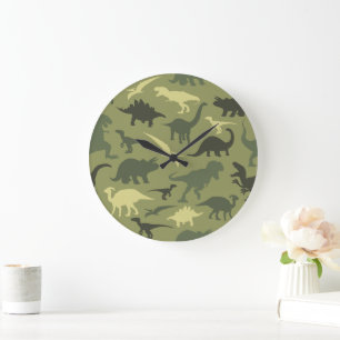 Grande Horloge Ronde Motif Dinosaure, Silhouette Dinosaure, Dino Vert