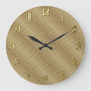Grande Horloge Ronde Motif d'or hexagonal