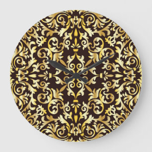 Grande Horloge Ronde Motif doré baroque noir
