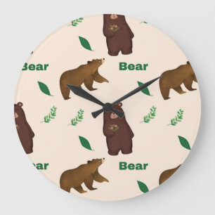 Grande Horloge Ronde Motif d'ours rose