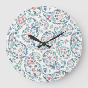 Grande Horloge Ronde Motif du printemps Paisley