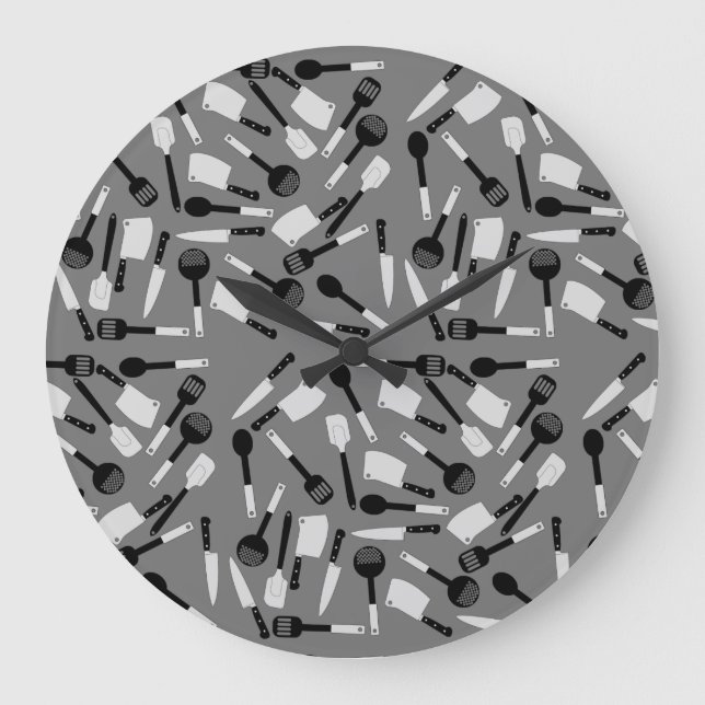 Grande Horloge Ronde Motif d'ustensiles de cuisine (Recto)
