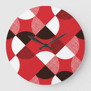 Grande Horloge Ronde Motif dynamique en diagonale texturée rouge