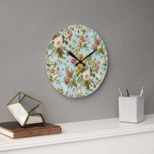 Grande Horloge Ronde Motif élégant Shabby Chic Rose Rose
