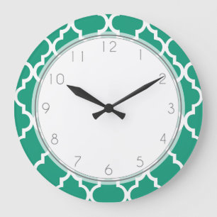 Grande Horloge Ronde Motif Emerald Green Quatrefoil