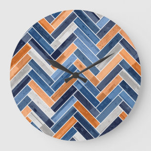 Grande Horloge Ronde Motif en Bleu et Orange Marine