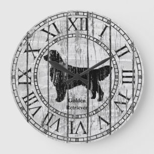 Grande Horloge Ronde Motif en bois écrasé par le Golden Retriever