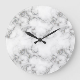 Grande Horloge Ronde Motif en marbre gris Parties scintillant Glam Silv